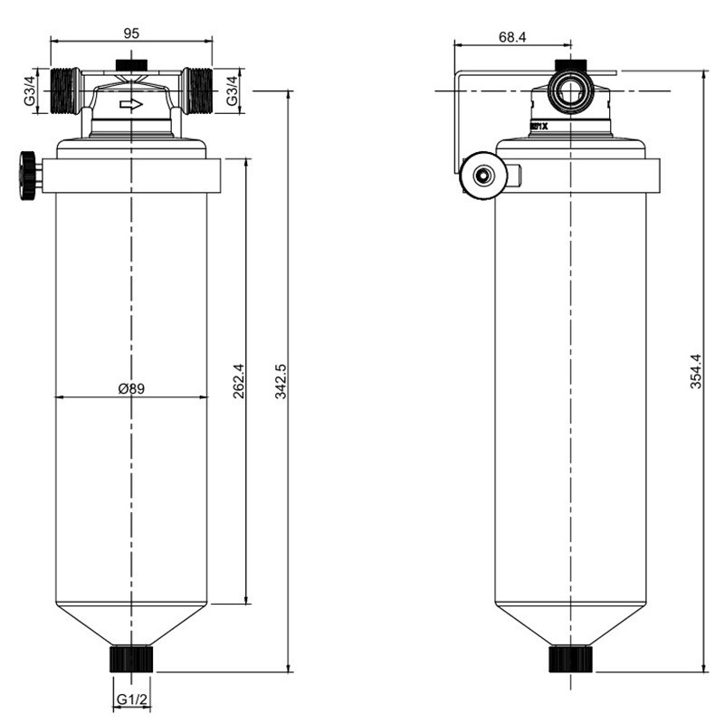 Колба фильтра для воды из нержавеющей стали Koer KV-22-3/4 8 атм. 3/4