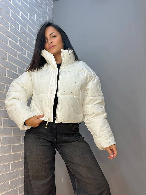 Куртка жіноча Haiziyuan 7165 коротка широка оверсайз розсип камінців без капюшона біла, білий, XL Одеса - фото 3