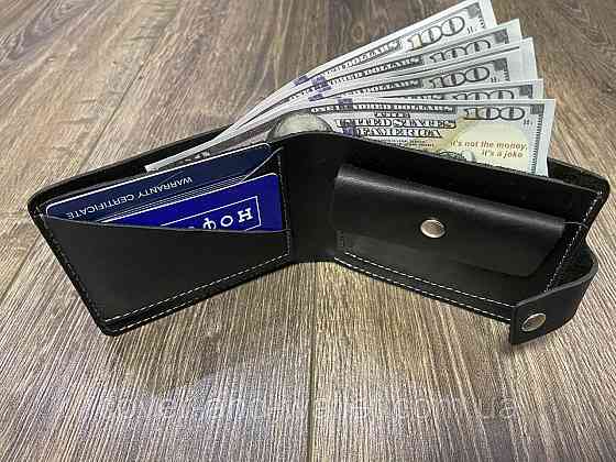 Мужской кожаный кошелек ручной работы черного цвета ST Leather Киев