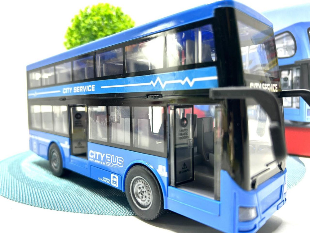 Автобус інерційний двоповерховий світло звук двері відкриваються гумові колеса Синій (RJ5504) Чернигов - изображение 6