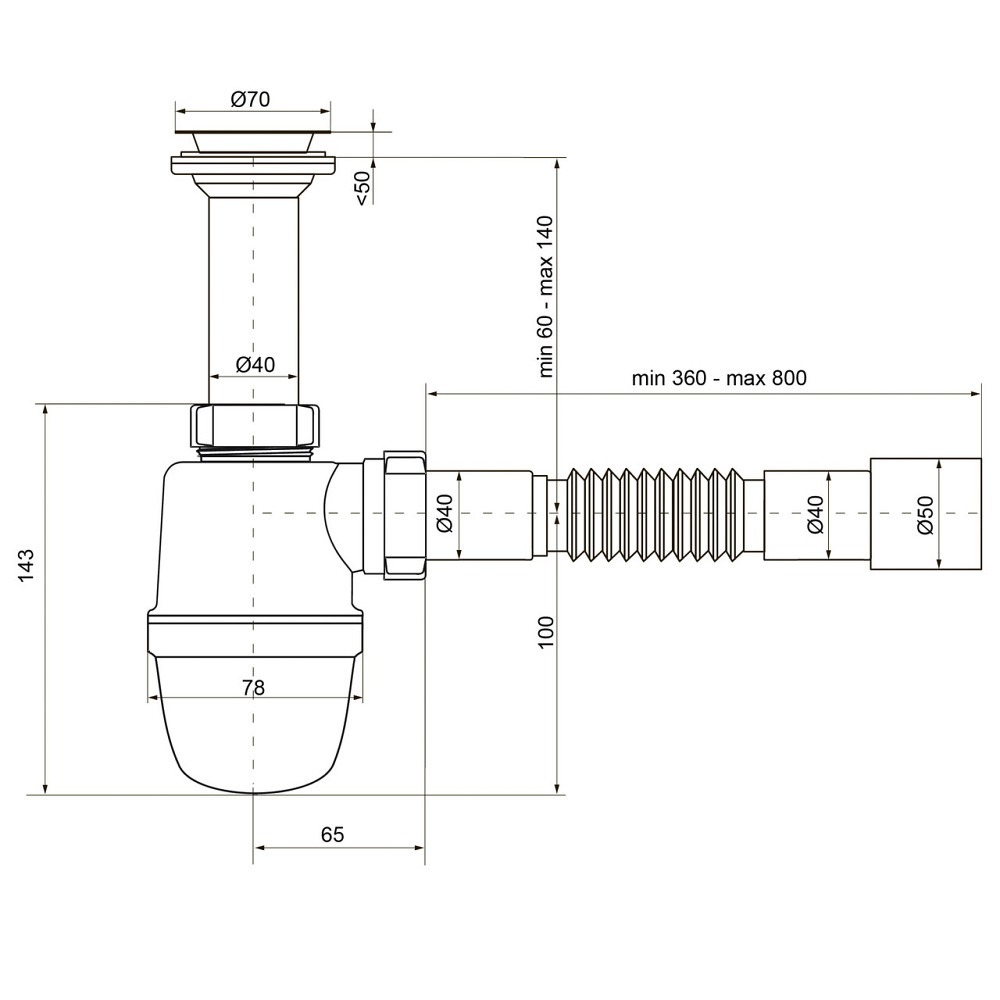 Сифон OPTIMUM 1 1/2| *40 для умивальника та мийки з литим випуском і гофртрубою 40*40/50 OPTI 11043 Київ - фото 8