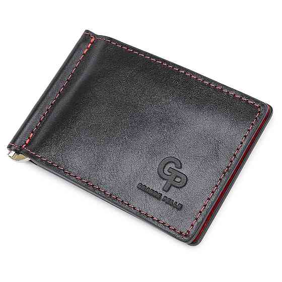 Кожаный стильный зажим для денег унисекс Черный (GRANDE PELLE) Киев