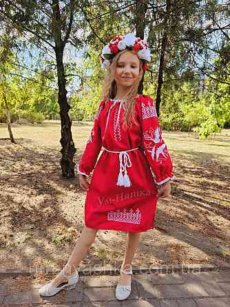 Сукня вишиванка червона з ластівками 134-140 Кривий Ріг