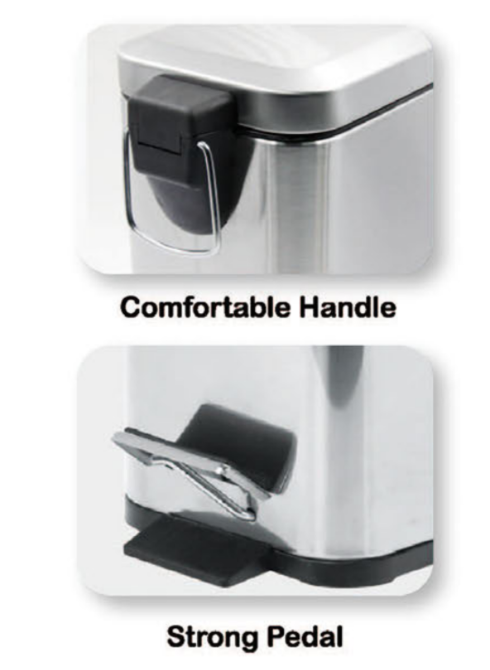 Відро для сміття з плавним закриванням прямокутне Zerix Sansa-TC0105 SS Color 5 л колір нержавійка Чернівці - фото 5