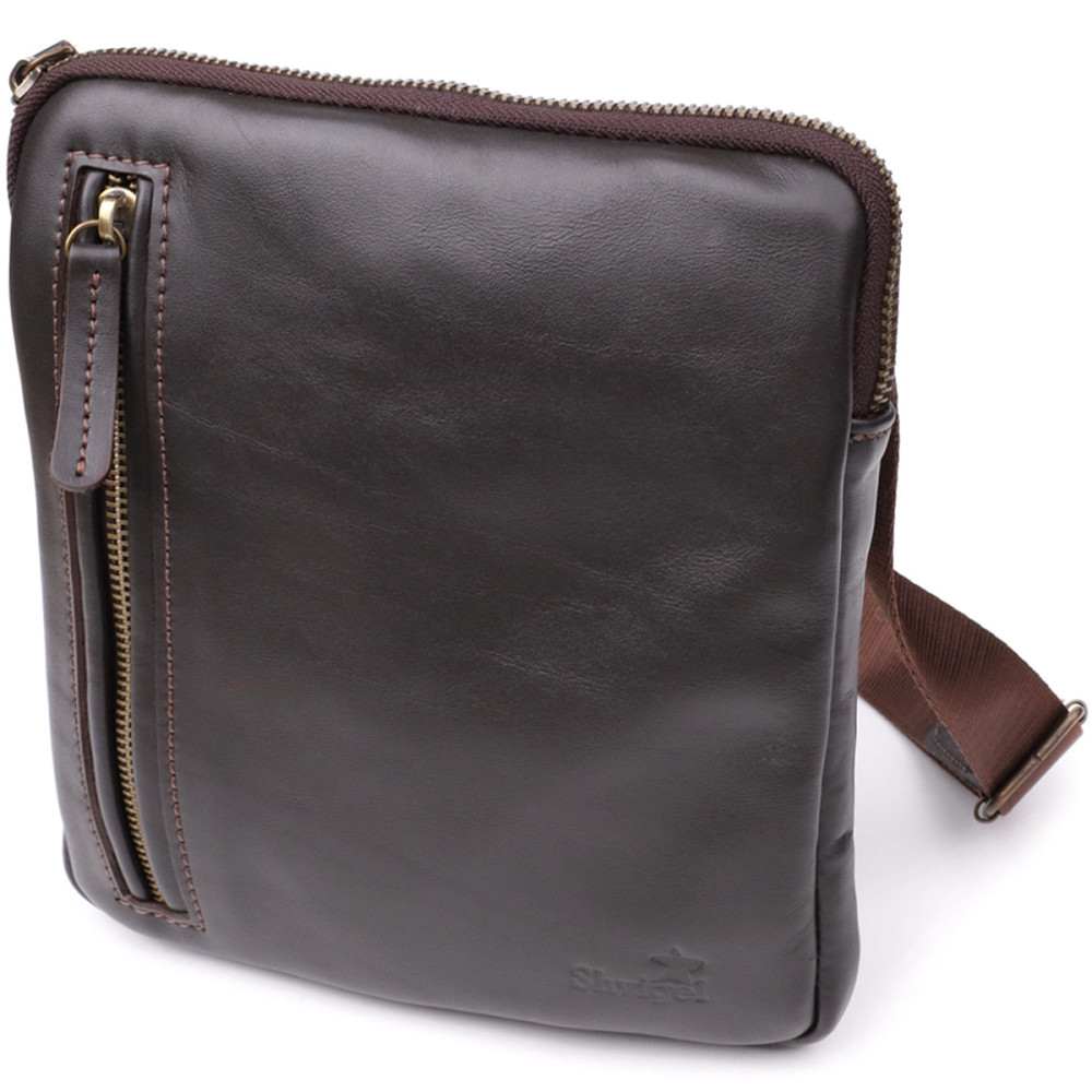 Элегантная мужская сумка из гладкой натуральной кожи Shvigel 23150 Коричневый Киев - изображение 1