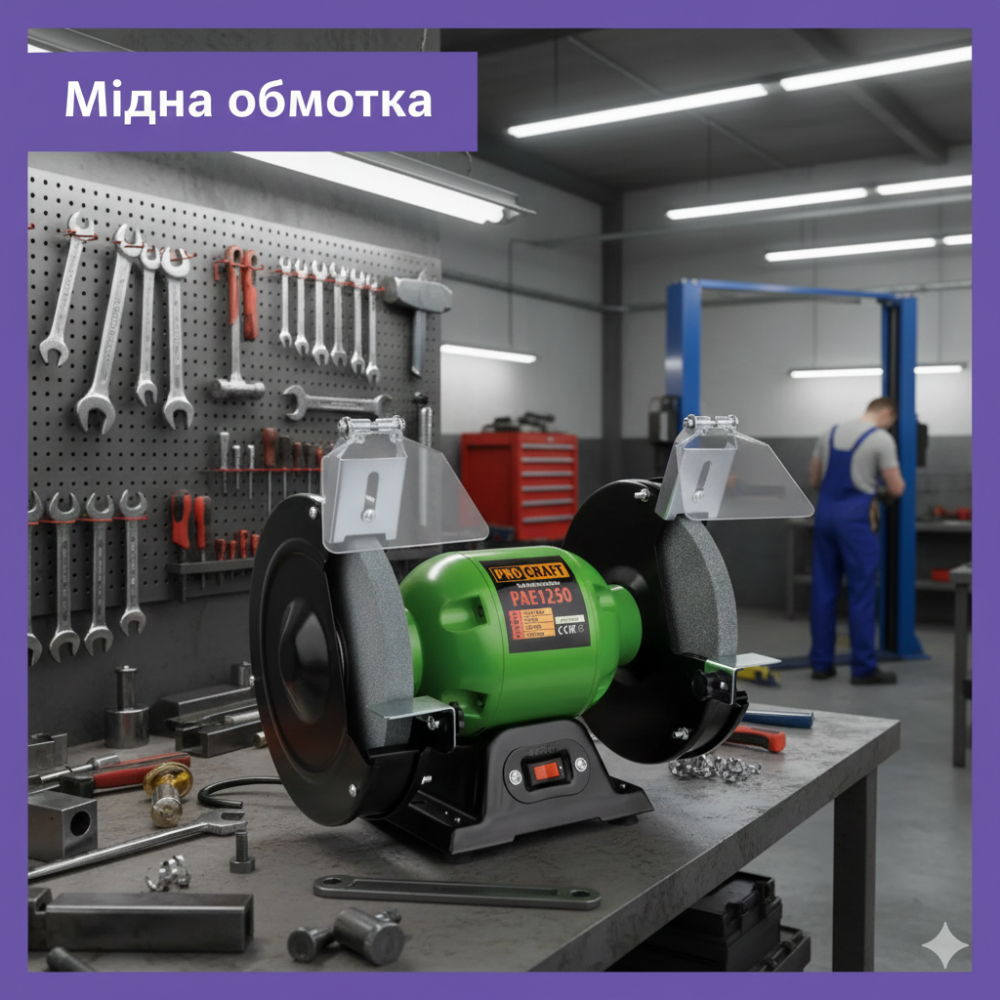 Точильний верстат Procraft PAE1250 електроточило 350Вт, 2950 об/хв, коло 200мм, асинхронний двигун точило для інструментів Львів - фото 1