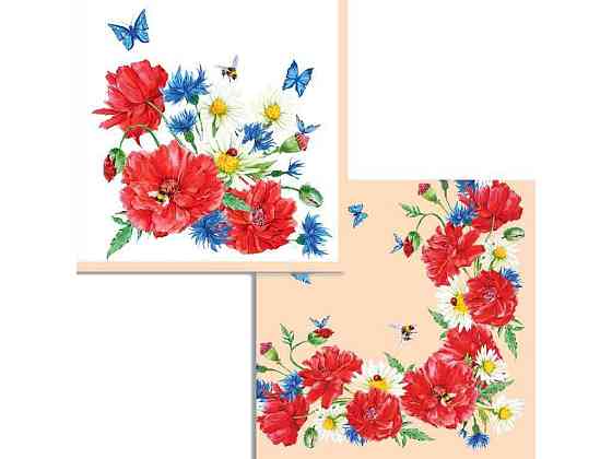 Серветки з малюнком 16шт паперові 33*33см МАКОВЕ ПОЛЕ 2шари ТМ SILKEN Київ
