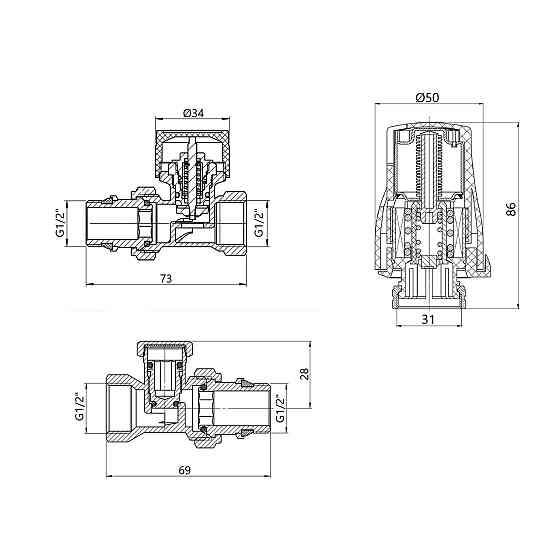 Термостатичний набір Thermo Alliance Standart прямий 1/2" TAS353W15 Київ
