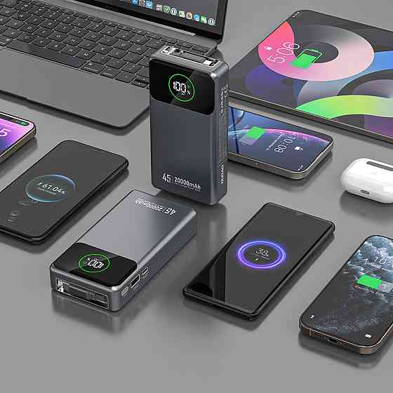 УМБ Dudao 20000mAh K31 Pro 45W PD,QC USB-A,USB-C In/Out,with built-in USB-C/Lightning cables Gray Вінниця