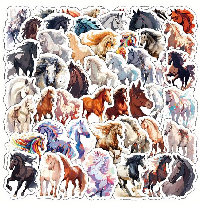Наклейки с лошадьми 50 шт виниловые водостойкие стикеры для декора Киев - изображение 3