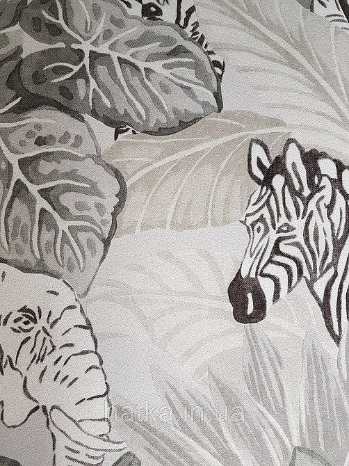 Обои флизелиновые Decoprint Good Vibes 0.53х10 молодежные детские животные тигры жирафы пони растения серые Киев - изображение 1