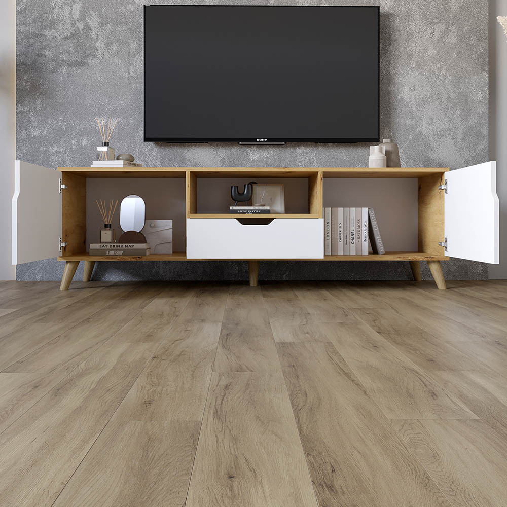 Тумба під телевізор з білими ніжками М-ЗОН Борн 1600 Дуб Артизан (MZN-031082) Львів - фото 3