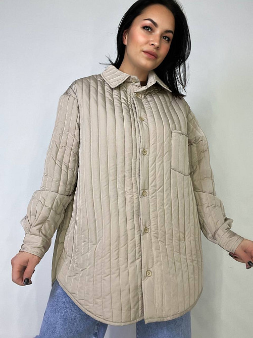 Куртка жіноча Lady Yep 9089 сорочка подовжена оверсайз стьобана демісезонна one size, бежевий, one size Київ - фото 11