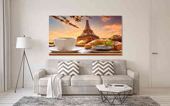 Картина полотно у вітальню / спальню  Кава з круасанами в Парижі    MLP_383 ( 60х30см ) 80х160см Київ