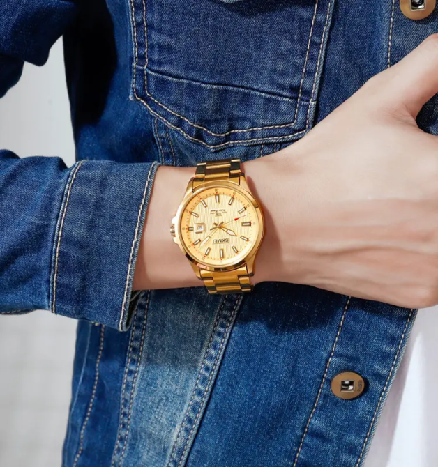 Мужские наручные часы Skmei 1654 (Золотистые на стальном браслете) Киев - изображение 6