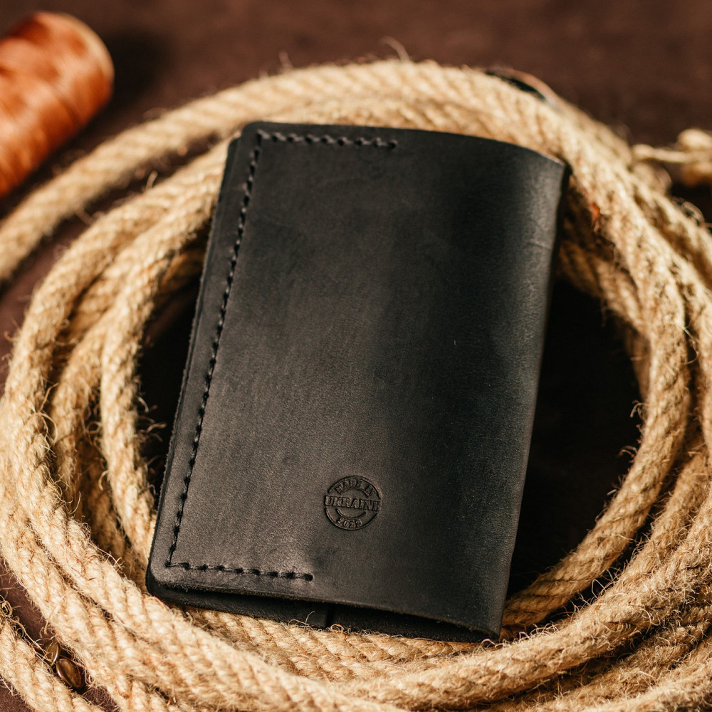 Паспортниця Чорна Тризуб шкіряна, стильний практичний чохол зі шкіри з тисненням, обкладинка на паспортMasterSem Київ - фото 4