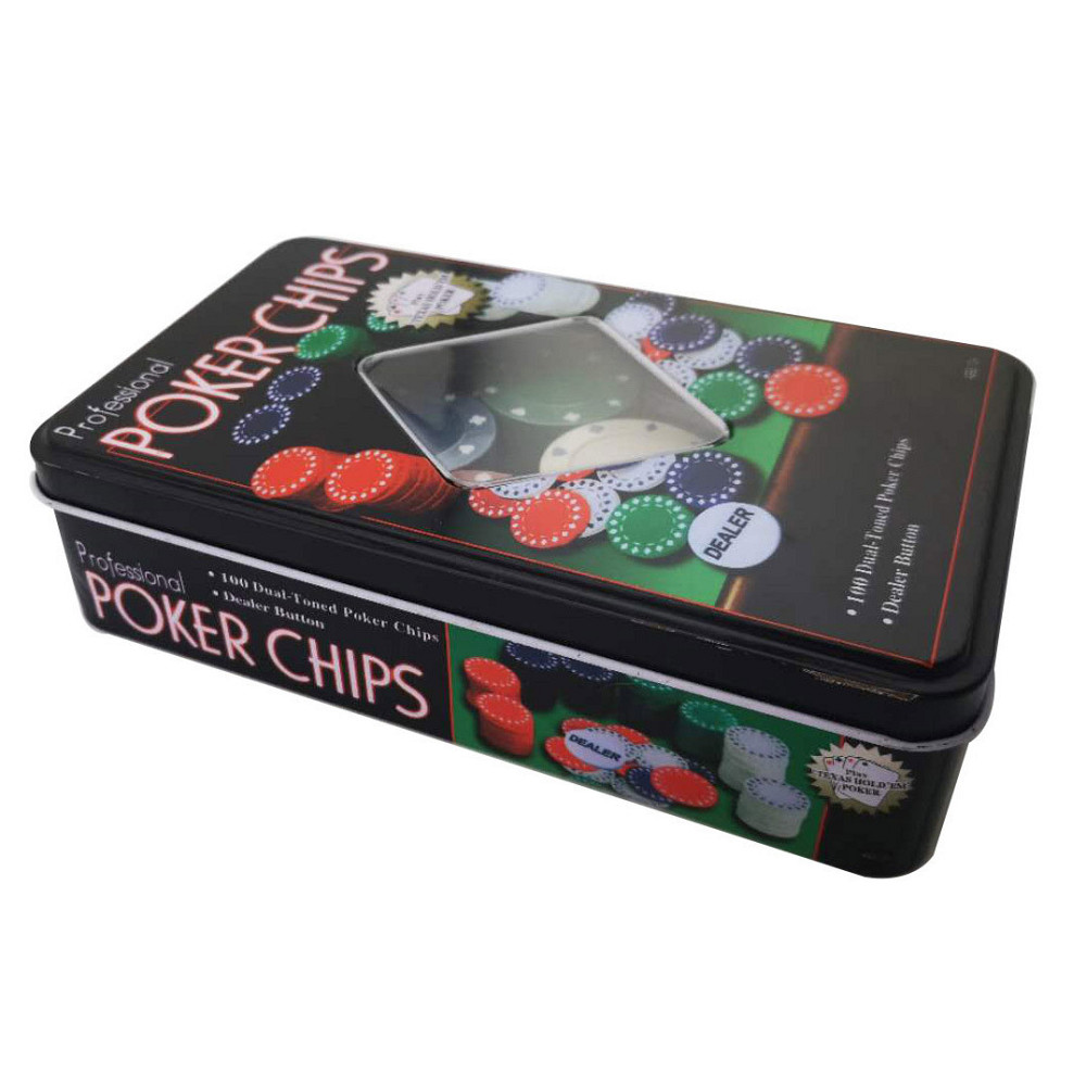 Набір фішок для покеру 100шт з номіналом та фішкою дилера в металевій коробці для гри вдома Київ - фото 1