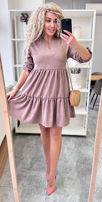 Женское базовое повседневное платье микро вельвет Беж, 50/52 Одесса - изображение 9