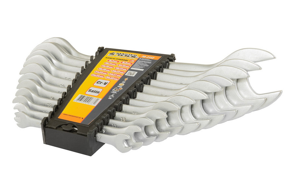 Ключі ріжкові MASTERTOOL набір 12 шт (6-25, 27, 28, 30, 32 мм) CrV SATIN FINISH DIN3110 70-2112 Коломия - фото 1