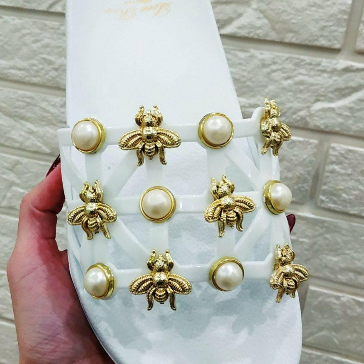 Шлепанци женские белые гуччи мушка и полужемчуг Одесса - изображение 8