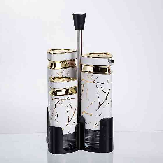 Yiwu Набір баночок для спецій і рідких текстур 4 предмети на підставці білий мармур HP-1331 Коломия