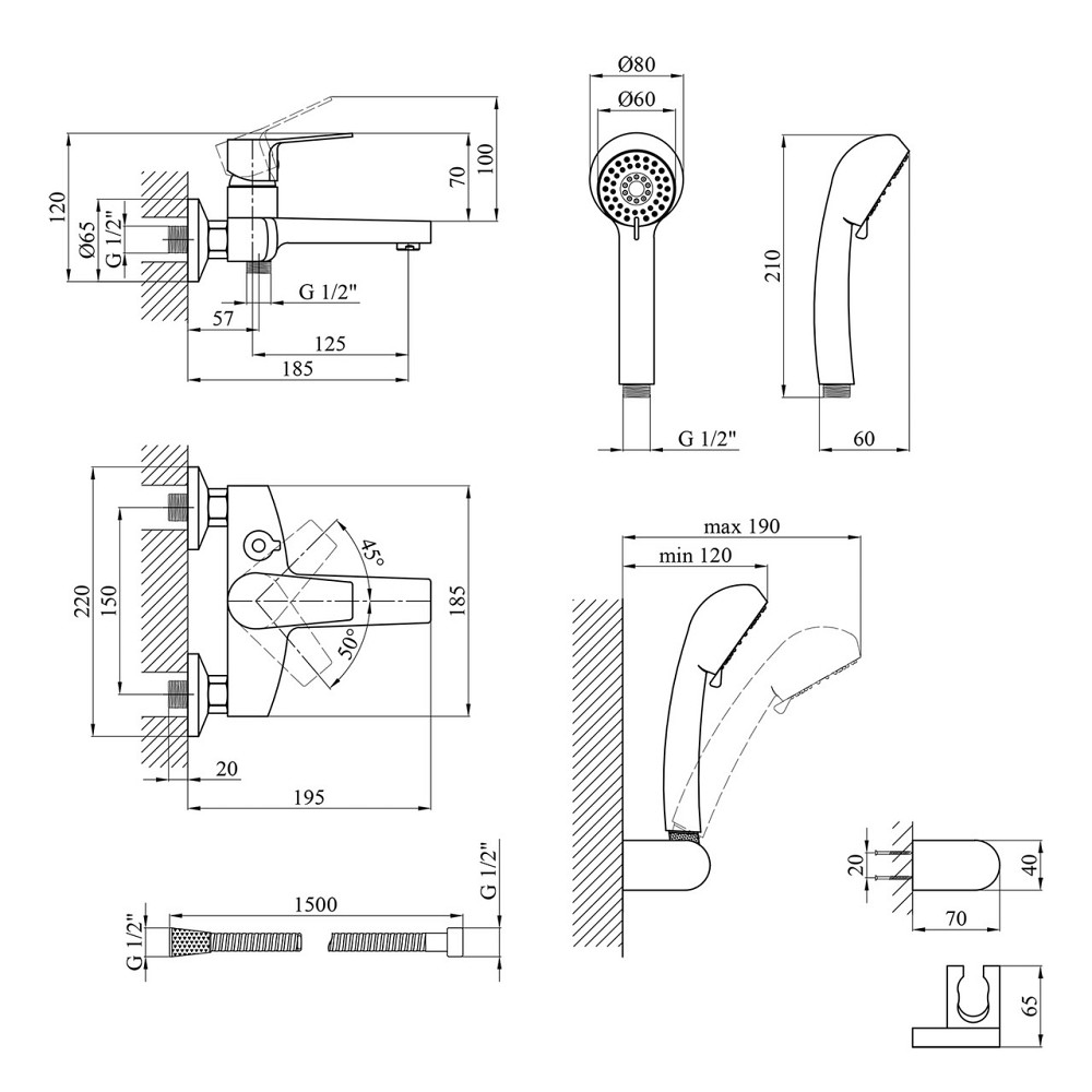 Змішувач для ванни Kroner KRP Enzo - C060 з душовим гарнітуром, хром Київ - фото 4
