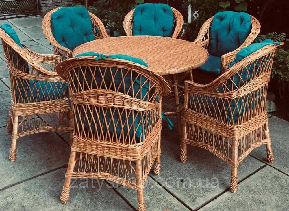 Плетені меблі на 6 осіб|  Комплект плетених меблів із круглим столом | меблі з лози плетені Київ - фото 5