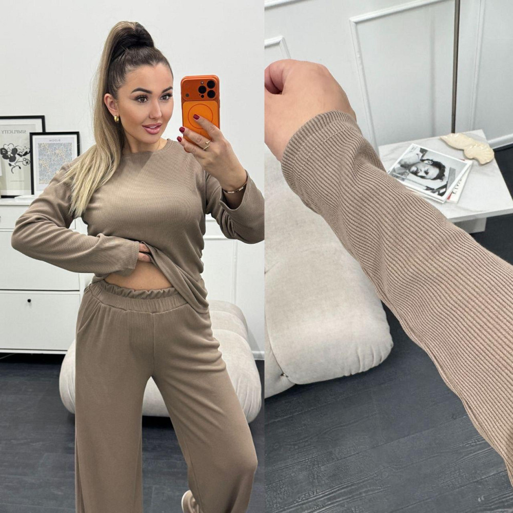 Жіночий базовий костюм-двійка: лонгслів і штани трикотажний рубчик Моко, 50/52 Одеса - фото 8