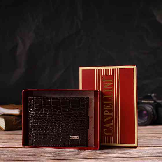 Функціональний горизонтальний гаманець для чоловіків з натуральної шкіри з тисненням під крокодила CANPELLINI 21885 Коричневий Київ
