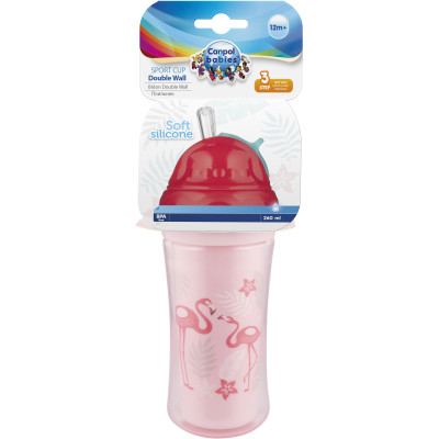 Поильник-непроливайка Canpol babies Фламинго двойная стенка с силиконовой трубочкой 260 мл (74/050) Винница - изображение 4