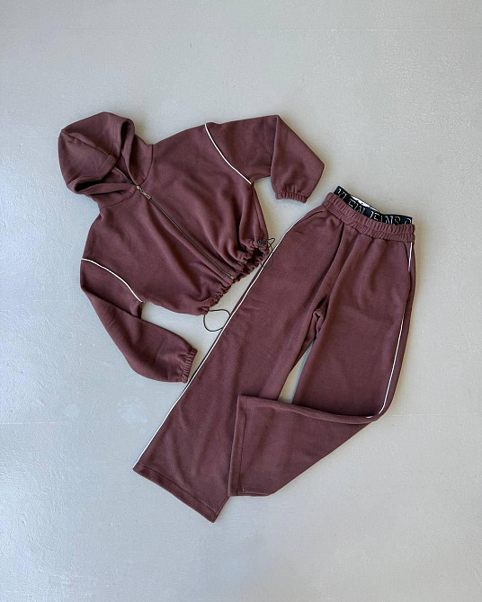 Жіночий теплий прогулянковий костюм: кофта та штани двосторонній фліс Шоколадний, 46/48 Одеса - фото 4
