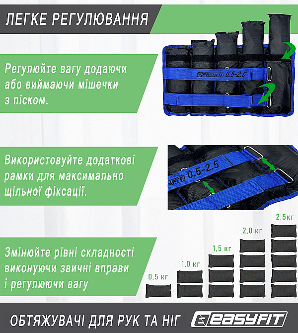 EasyFit Обтяжувачі для ніг та рук EasyFit набірні чорно-сині 0,5-2,5 кг (пара) Коломыя - изображение 5