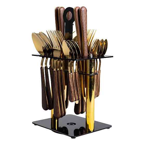 Yiwu Набір столових приборів на 6 персон з дерев'яними ручками на підставці столові прибори 24 Киев