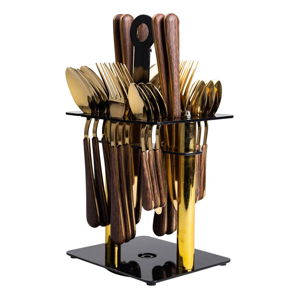 Yiwu Набір столових приборів на 6 персон з дерев'яними ручками на підставці столові прибори 24 Киев - изображение 3