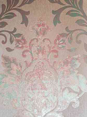 Шпалери вінілові на флізелін метрові Marburg Kingdom 31522 розетки завитки золотом на теракотовому тлі Київ