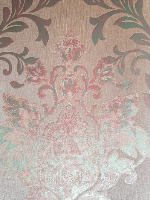 Шпалери вінілові на флізелін метрові Marburg Kingdom 31522 розетки завитки золотом на теракотовому тлі Київ - фото 2