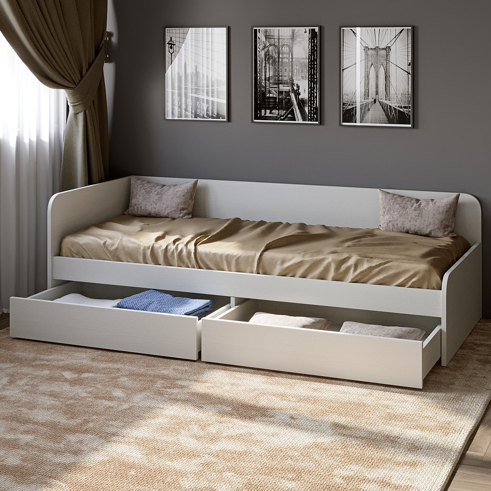 Односпальне ліжко з ящиками Еверест Соната-800 80х190 см німфея альба (білий) (DTM-2470) Львів - фото 4