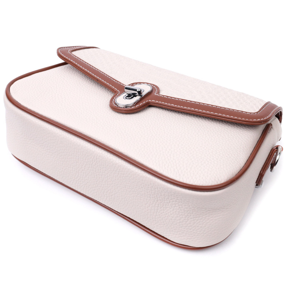 Красивая женская сумка на лето с фактурным клапаном из натуральной кожи Vintage 22623 Белая Киев - изображение 7