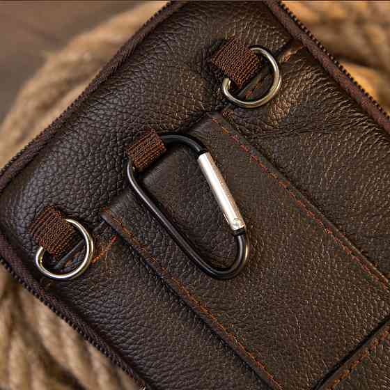 Сумка чоловіча на пояс на два відділення з хлястиком Коричнева (Vintage) Київ