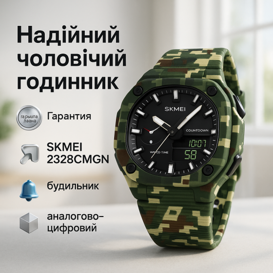 Спортивные часы с секундомером SKMEI 2328CMGN, Часы для кемпинга с водозащитой Армейские милитари NX-66 Львов