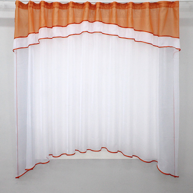 Кухонная гардина VR-Textil № 036к арка белый с оранжевым 280х170 см (52-0466) Киев - изображение 1