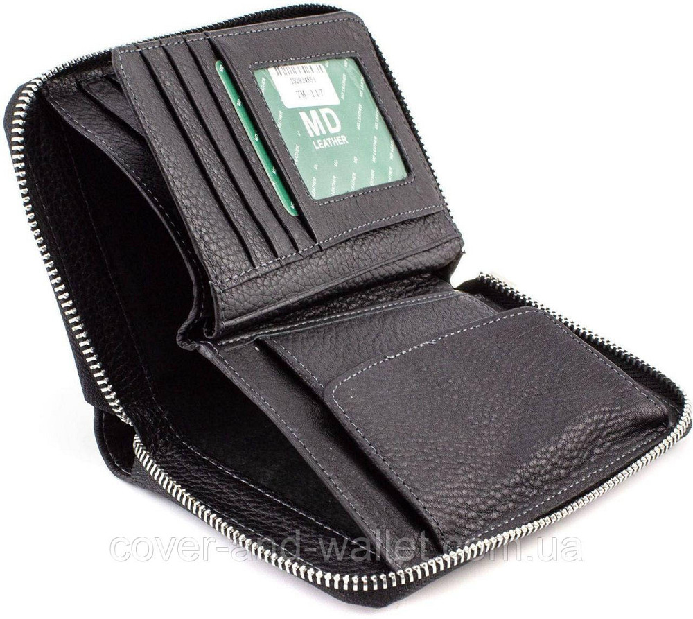 Невеликий чоловічий гаманець на блискавці з відділенням для паспорту MD 7M-117 Київ - фото 8