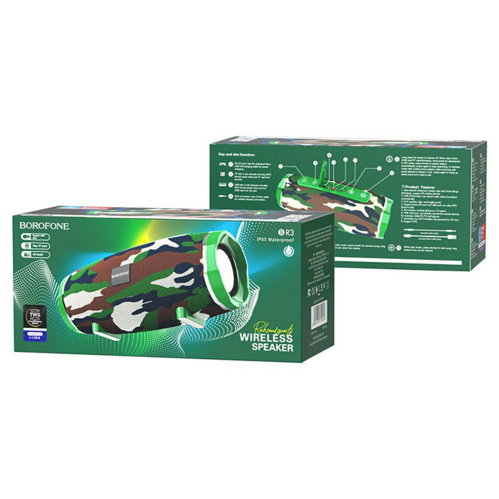 Портативна колонка BOROFONE BR3 Rich sound sports wireless speaker Camouflage Green Киев - изображение 3