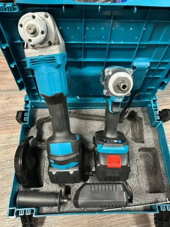 Комплект аккумуляторная болгарка и аккумуляторный гайковерт в комплекте 2 АКБ 48v 6.0ah с зарядкой Синий Коломия