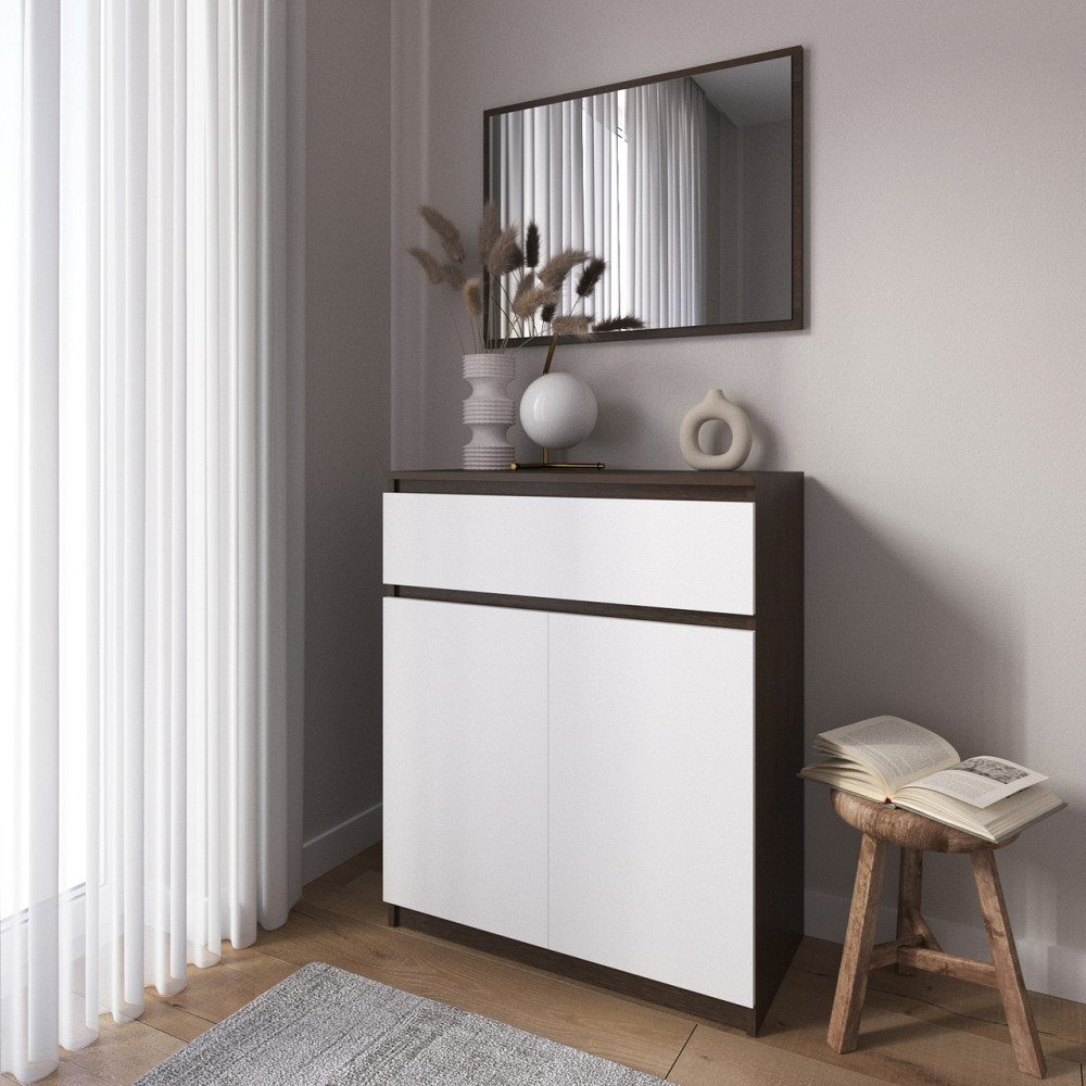 Комод тумба VAYS R-23 Венге Темний-Білий фасад, з шухлядою та відділенням з полицями, без ручок, ЛДСП, 80×40×98 см - для дому, спальні, передпокою Львів - фото 1