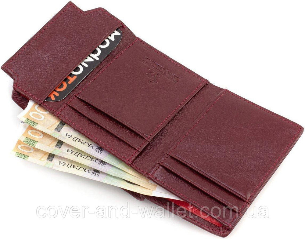 Компактне шкіряне жіноче портмоне бордового кольору Marco Coverna Київ - фото 4