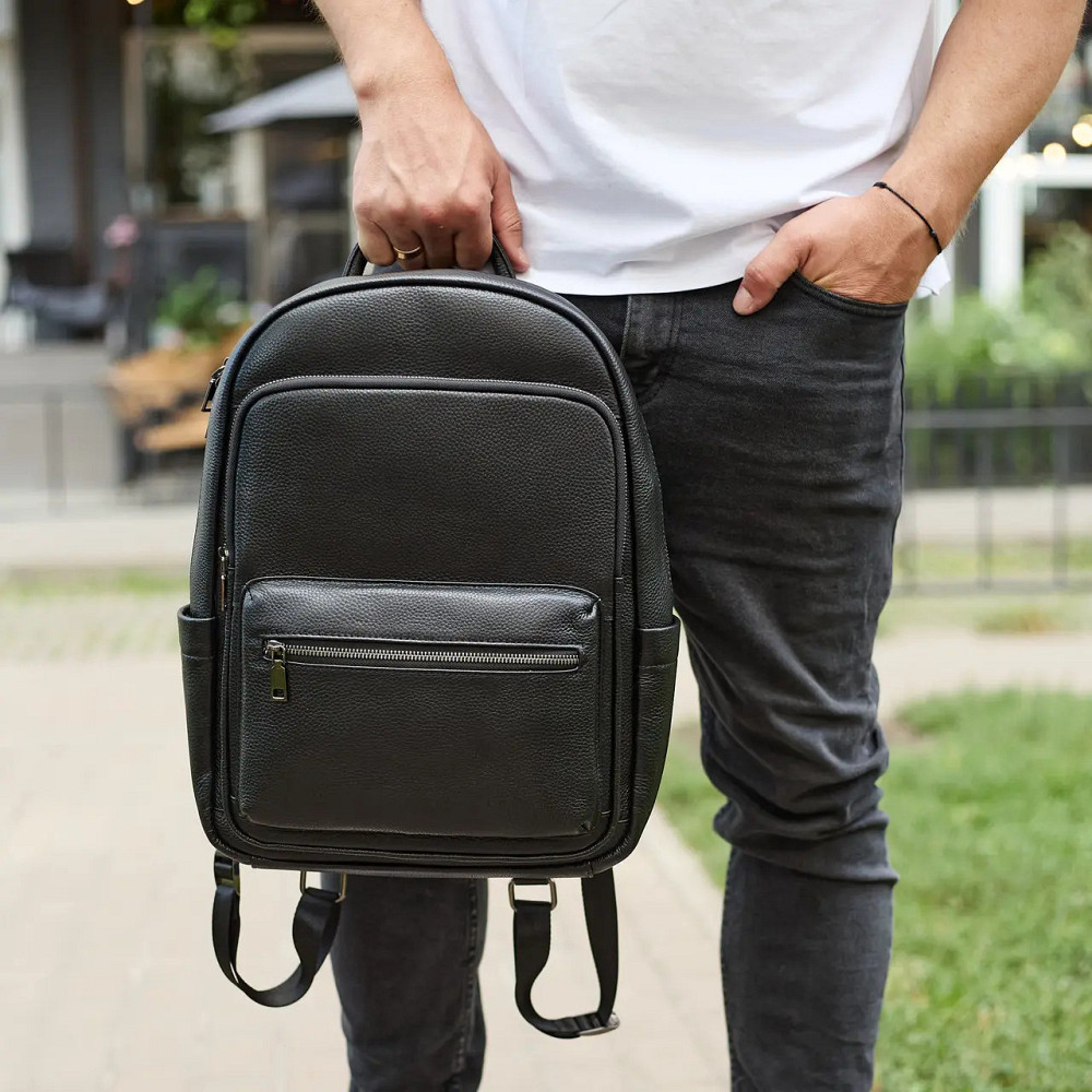 Шкіряний міський чоловічий рюкзак класичний чорний з натуральної шкіри якісний Київ - фото 5