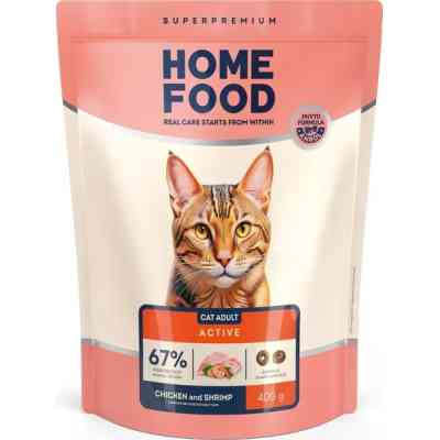 Сухий корм для кішок Home Food For active з куркою та креветками 400 г (4820290090057) Вінниця