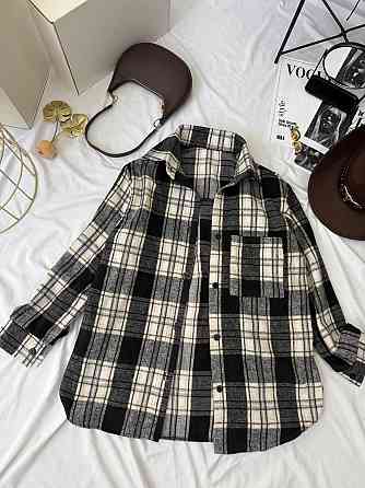 Женская базовая теплая рубашка в клетку ворсистая байка Одесса