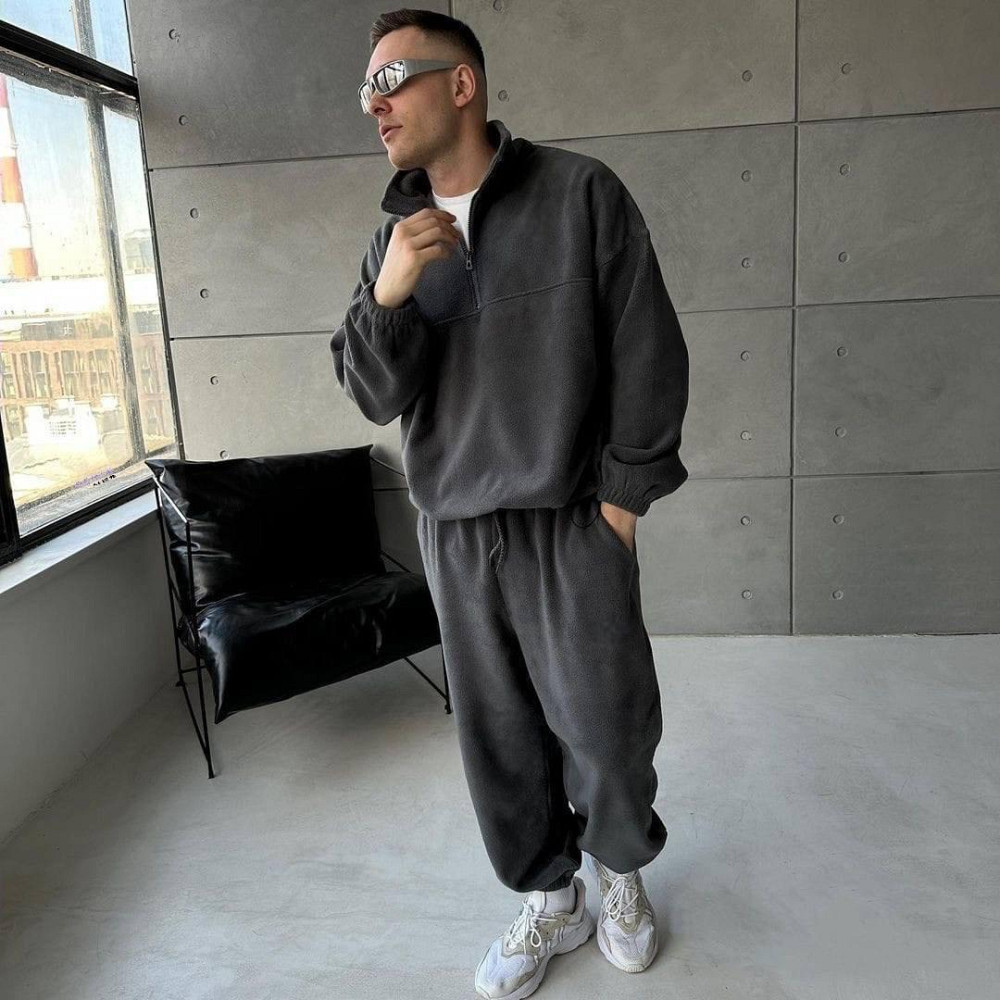 Стильний чоловічий теплий костюм двосторонній щільний фліс Графіт, M Одеса - фото 1